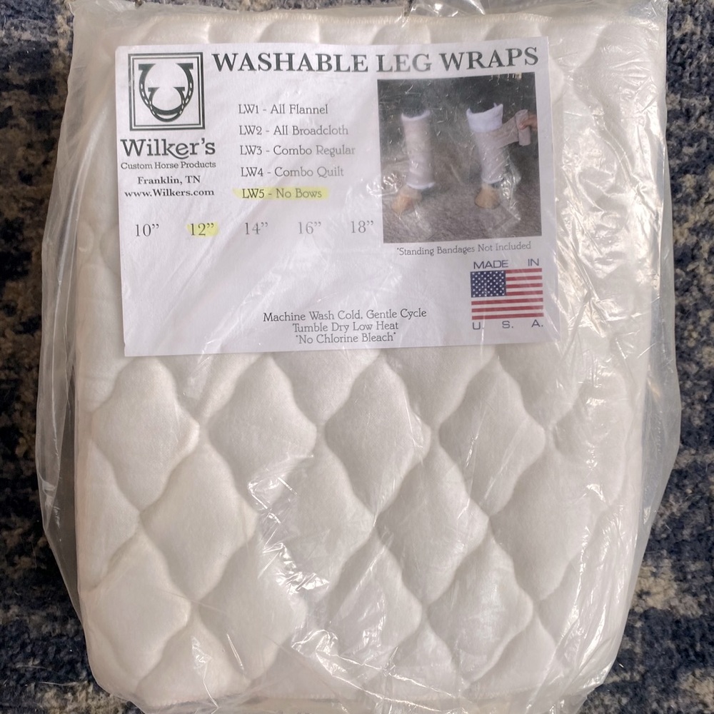Wilkers No Bow Horse Leg Wraps White NWT 12”